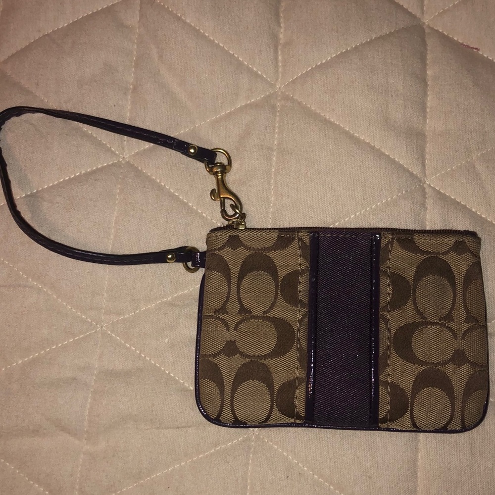 COACH signature brown mini wallet wristlet